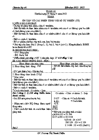 Kế hoạch bài dạy các môn Lớp 4 - Tuần 32 - Năm học 2022-2023 - Trương Thị Thanh Thiện