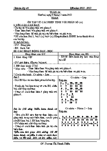 Kế hoạch bài dạy các môn Lớp 4 - Tuần 34 - Năm học 2022-2023 - Trương Thị Thanh Thiện