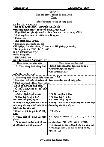Kế hoạch bài dạy các môn Lớp 4 - Tuần 4 - Năm học 2022-2023 - Trương Thị Thanh Thiện