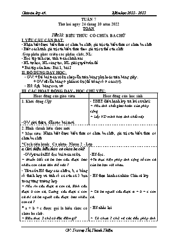 Kế hoạch bài dạy các môn Lớp 4 - Tuần 7 - Năm học 2022-2023 - Trương Thị Thanh Thiện