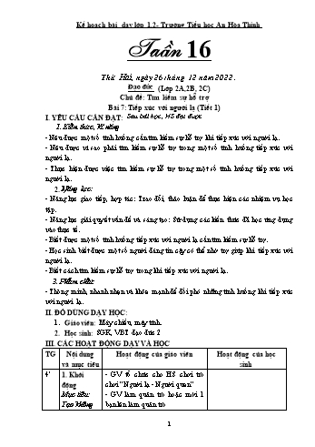 Kế hoạch bài dạy Đạo đức Lớp 1 + 2 - Tuần 16 - Năm học 2022-2023 - Lê Thị Nguyệt Ánh
