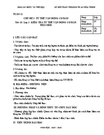Kế hoạch bài dạy Giáo dục thể chất Lớp 1, 2, 4, 5 - Tuần 11 - Năm học 2021-2022 - Bùi Xuân Thương