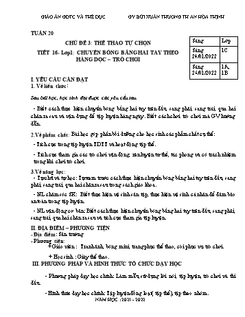 Kế hoạch bài dạy Giáo dục thể chất Lớp 1, 2, 4, 5 - Tuần 20 - Năm học 2021-2022 - Bùi Xuân Thương