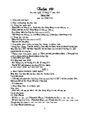 Kế hoạch bài dạy Khối 1 - Tuần 10 - Năm học 2021-2022 - Trần Thị Minh Huế