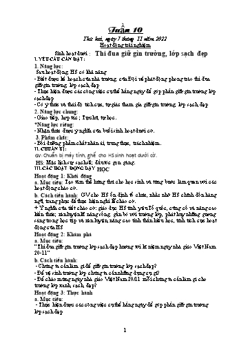 Kế hoạch bài dạy Khối 1 - Tuần 10 - Năm học 2022-2023 - Trần Thị Minh Huế