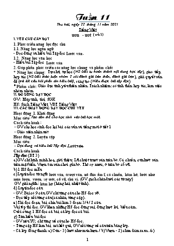 Kế hoạch bài dạy Khối 1 - Tuần 11 - Năm học 2021-2022 - Trần Thị Minh Huế