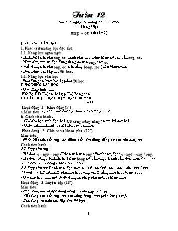 Kế hoạch bài dạy Khối 1 - Tuần 12 - Năm học 2021-2022 - Trần Thị Minh Huế