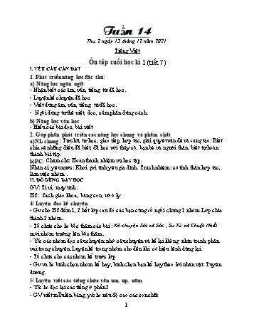 Kế hoạch bài dạy Khối 1 - Tuần 14 - Năm học 2021-2022 - Trần Thị Minh Huế