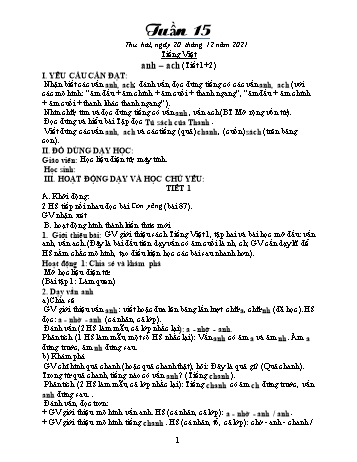 Kế hoạch bài dạy Khối 1 - Tuần 15 - Năm học 2021-2022 - Trần Thị Minh Huế
