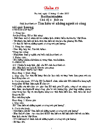 Kế hoạch bài dạy Khối 1 - Tuần 15 - Năm học 2022-2023 - Trần Thị Minh Huế