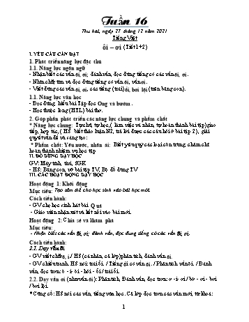 Kế hoạch bài dạy Khối 1 - Tuần 16 - Năm học 2021-2022 - Trần Thị Minh Huế