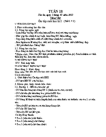 Kế hoạch bài dạy Khối 1 - Tuần 18 - Năm học 2022-2023 - Trần Thị Minh Huế