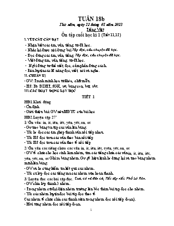 Kế hoạch bài dạy Khối 1 - Tuần 18 (Tiếp theo) - Năm học 2022-2023 - Trần Thị Minh Huế