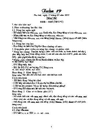 Kế hoạch bài dạy Khối 1 - Tuần 19 - Năm học 2021-2022 - Trần Thị Minh Huế