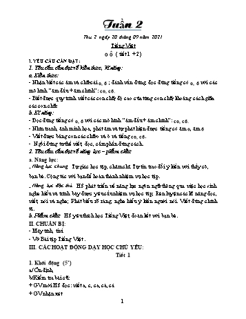 Kế hoạch bài dạy Khối 1 - Tuần 2 - Năm học 2021-2022 - Trần Thị Minh Huế