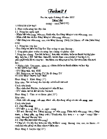 Kế hoạch bài dạy Khối 1 - Tuần 21 - Năm học 2021-2022 - Trần Thị Minh Huế