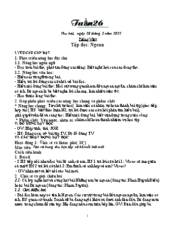 Kế hoạch bài dạy Khối 1 - Tuần 27 - Năm học 2021-2022 - Trần Thị Minh Huế