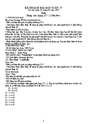 Kế hoạch bài dạy Khối 1 - Tuần 27 - Năm học 2022-2023 - Trần Thị Minh Huế
