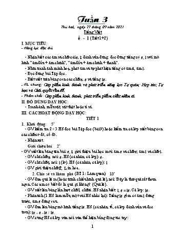 Kế hoạch bài dạy Khối 1 - Tuần 3 - Năm học 2021-2022 - Trần Thị Minh Huế