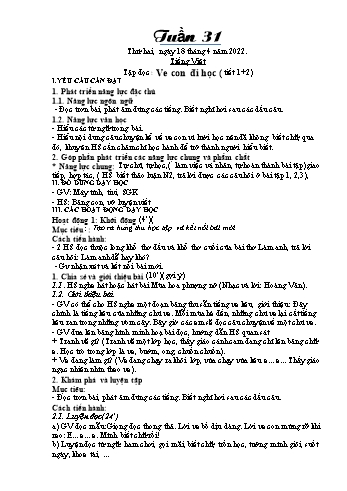 Kế hoạch bài dạy Khối 1 - Tuần 31 - Năm học 2021-2022 - Trần Thị Minh Huế