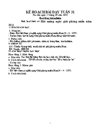 Kế hoạch bài dạy Khối 1 - Tuần 31 - Năm học 2022-2023 - Trần Thị Minh Huế