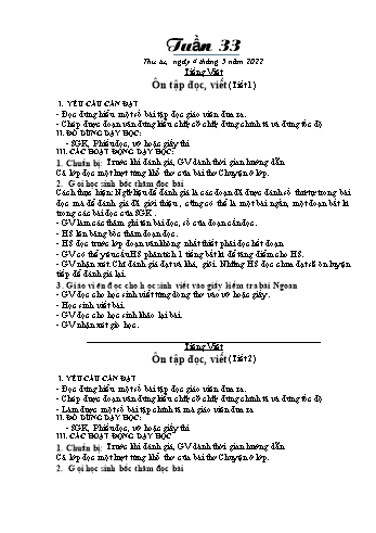 Kế hoạch bài dạy Khối 1 - Tuần 33 - Năm học 2021-2022 - Trần Thị Minh Huế