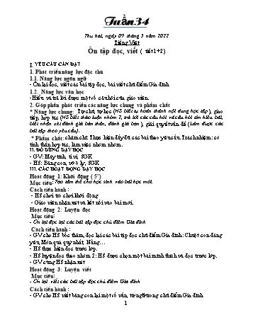 Kế hoạch bài dạy Khối 1 - Tuần 34 - Năm học 2021-2022 - Trần Thị Minh Huế