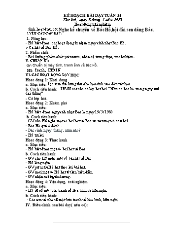 Kế hoạch bài dạy Khối 1 - Tuần 34 - Năm học 2022-2023 - Trần Thị Minh Huế