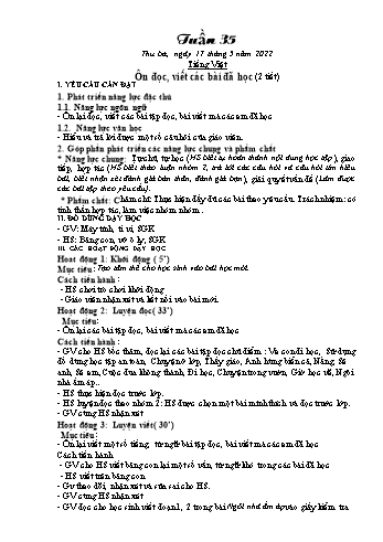 Kế hoạch bài dạy Khối 1 - Tuần 35 - Năm học 2021-2022 - Trần Thị Minh Huế