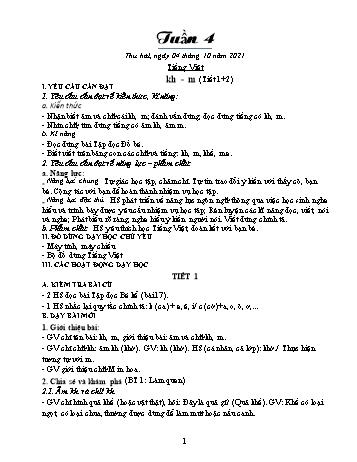 Kế hoạch bài dạy Khối 1 - Tuần 4 - Năm học 2021-2022 - Trần Thị Minh Huế