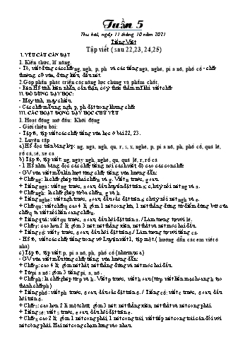 Kế hoạch bài dạy Khối 1 - Tuần 5 - Năm học 2021-2022 - Trần Thị Minh Huế