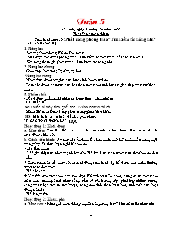 Kế hoạch bài dạy Khối 1 - Tuần 5 - Năm học 2022-2023 - Trần Thị Minh Huế