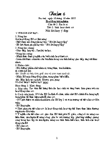 Kế hoạch bài dạy Khối 1 - Tuần 6 - Năm học 2022-2023 - Trần Thị Minh Huế