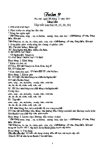 Kế hoạch bài dạy Khối 1 - Tuần 9 - Năm học 2021-2022 - Trần Thị Minh Huế