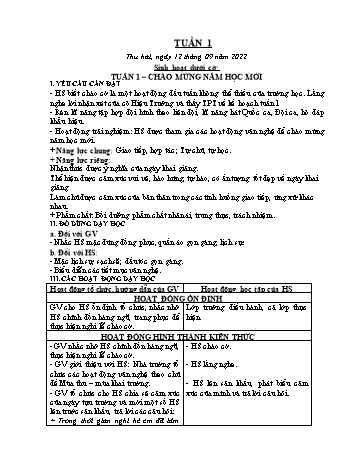 Kế hoạch bài dạy Khối 2 - Tuần 1 - Năm học 2022-2023 - Cao Thị Huệ