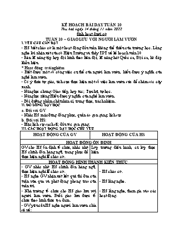 Kế hoạch bài dạy Khối 2 - Tuần 10 - Năm học 2022-2023 - Cao Thị Huệ