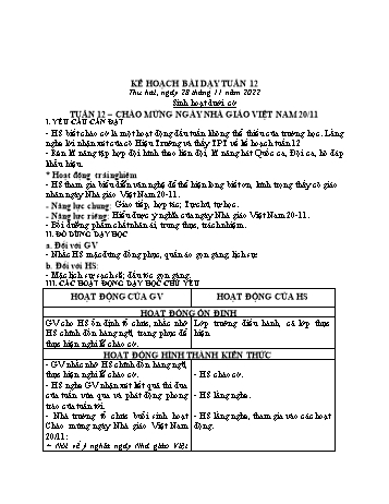 Kế hoạch bài dạy Khối 2 - Tuần 12 - Năm học 2022-2023 - Cao Thị Huệ