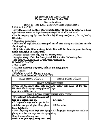 Kế hoạch bài dạy Khối 2 - Tuần 13 - Năm học 2022-2023 - Cao Thị Huệ