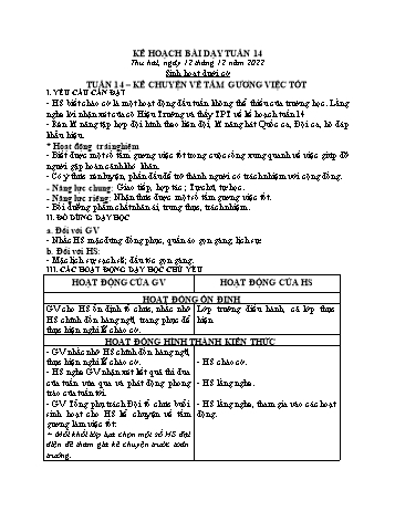 Kế hoạch bài dạy Khối 2 - Tuần 14 - Năm học 2022-2023 - Cao Thị Huệ