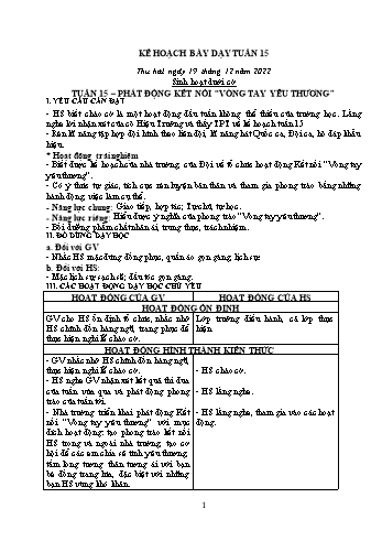 Kế hoạch bài dạy Khối 2 - Tuần 15 - Năm học 2022-2023 - Cao Thị Huệ