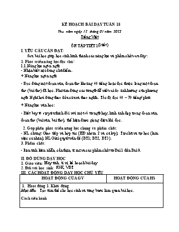 Kế hoạch bài dạy Khối 2 - Tuần 18 - Năm học 2022-2023 - Cao Thị Huệ