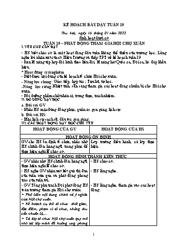 Kế hoạch bài dạy Khối 2 - Tuần 19 - Năm học 2022-2023 - Cao Thị Huệ