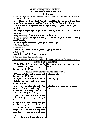 Kế hoạch bài dạy Khối 2 - Tuần 23 - Năm học 2022-2023 - Cao Thị Huệ