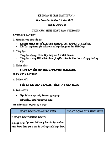 Kế hoạch bài dạy Khối 2 - Tuần 3 - Năm học 2022-2023 - Cao Thị Huệ