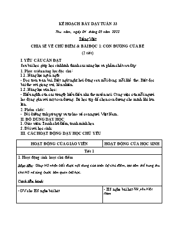 Kế hoạch bài dạy Khối 2 - Tuần 33 - Năm học 2022-2023 - Cao Thị Huệ