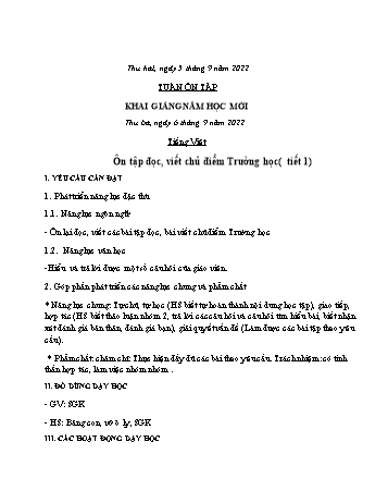 Kế hoạch bài dạy Khối 2 - Tuần Ôn tập - Năm học 2022-2023 - Cao Thị Huệ