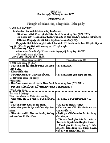 Kế hoạch bài dạy Khối 3 - Tuần 12 - Năm học 2021-2022 - Tống Trần Thăng