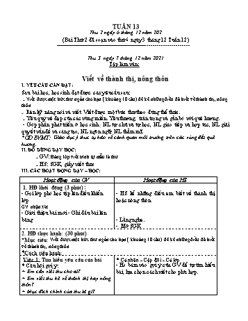 Kế hoạch bài dạy Khối 3 - Tuần 13 - Năm học 2021-2022 - Tống Trần Thăng