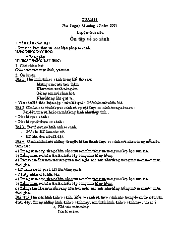 Kế hoạch bài dạy Khối 3 - Tuần 14 - Năm học 2021-2022 - Tống Trần Thăng