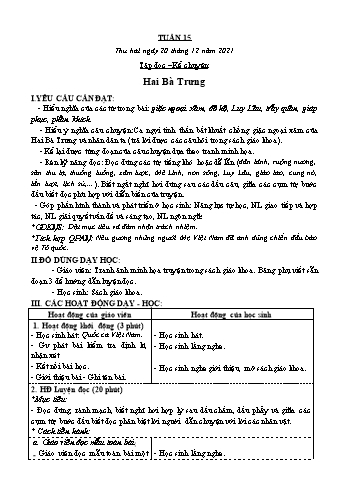 Kế hoạch bài dạy Khối 3 - Tuần 15 - Năm học 2021-2022 - Tống Trần Thăng